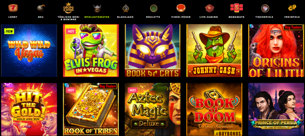 Spin Samurai Casino Auswahl an Spielautomaten